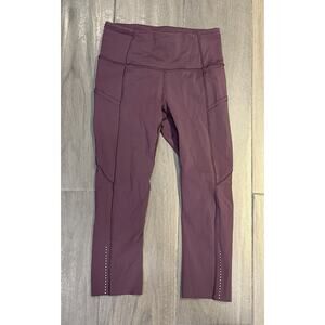 Lululemon Fast & Free Crop Leggings Red Merlot Size 4 High Rise Pockets Running